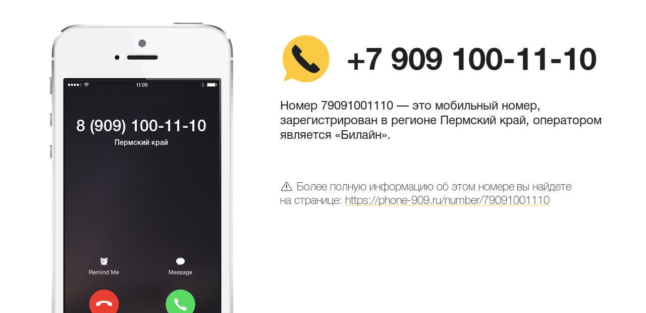 Номер телефона 8 (909) 100-11-10