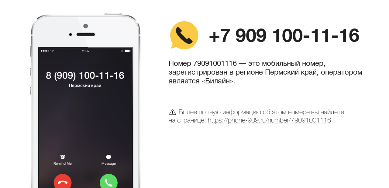 Номер телефона 8 (909) 100-11-16