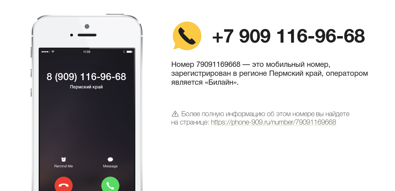 Номер телефона 8 (909) 116-96-68