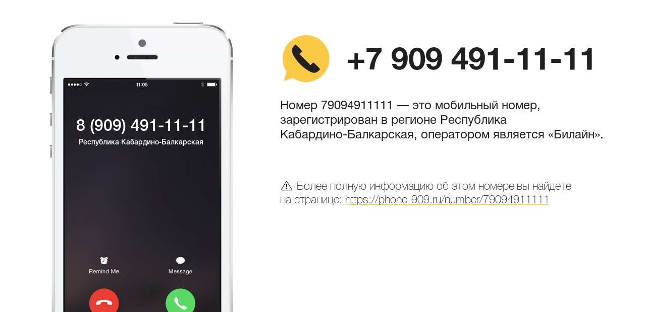 Номер телефона 8 (909) 491-11-11